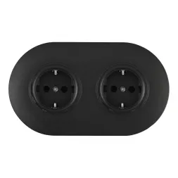 Круглая розетка двойная (двухпостовая) с/з и шторками Arte Milano SET08-2-40-1x2 black