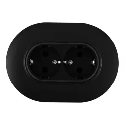 Круглая розетка двойная с/з и шторками Arte Milano SET08-double-40-2 black
