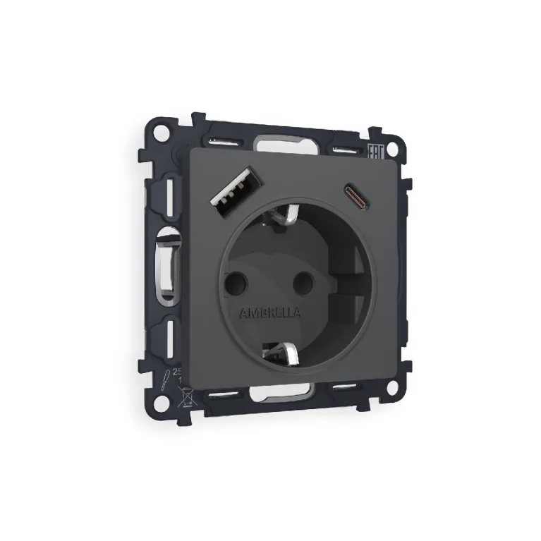 Комплект механизма розетки 2USB A+C 20W (быстрая зарядка) с/з Ambrella Volt Alfa MA910010 в Нижнем Новгороде