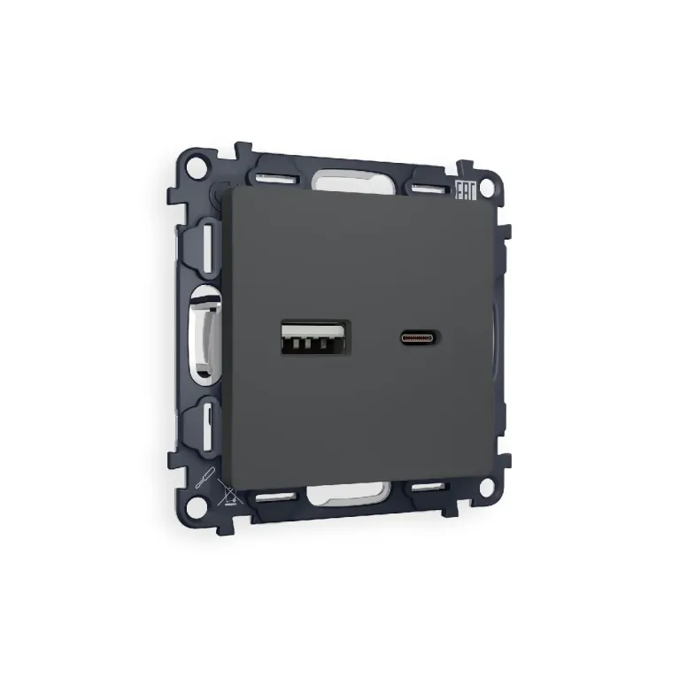 Комплект механизма розетки 2USB A+C 20W (быстрая зарядка) Ambrella Volt Alfa MA911010 в Нижнем Новгороде