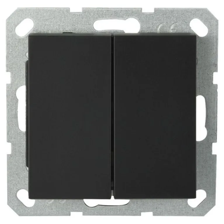 Выключатель двухклавишный Jasmart с накладкой 10A 250V черный матовый (soft touch) G3023PB в Нижнем Новгороде