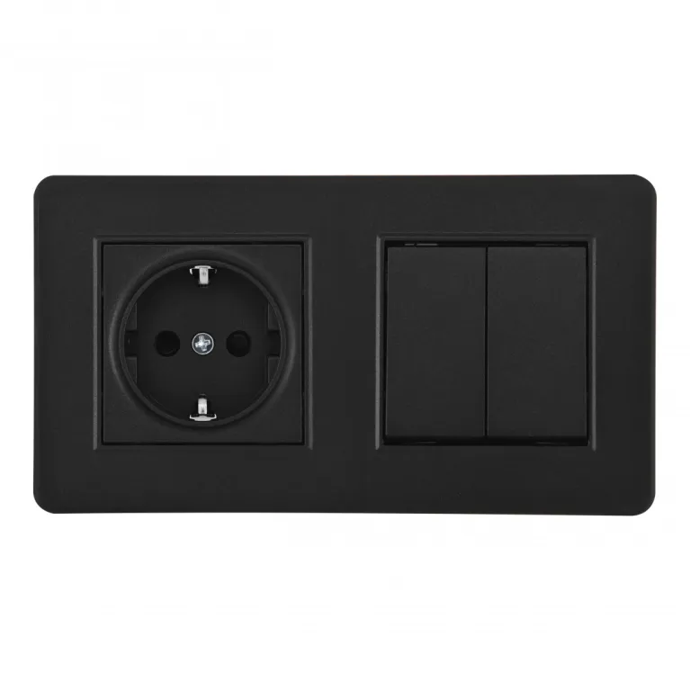 Выключатель двухклавишный с розеткой Arte Milano SET16-2-40-1-30-2 black в Нижнем Новгороде