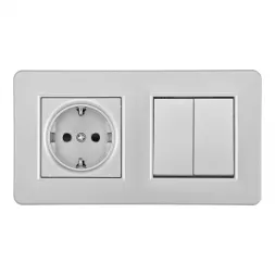 Выключатель двухклавишный с розеткой Arte Milano SET16-2-40-1-30-2 silver