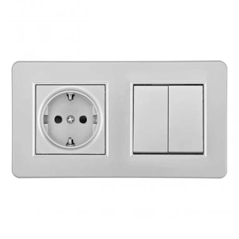 Выключатель двухклавишный с розеткой Arte Milano SET16-2-40-1-30-2 silver в Нижнем Новгороде