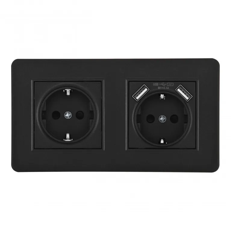 Розетка двойная (двухпостовая) с/з и шторками + USB Arte Milano SET16-2-47-1-40-1 black в Нижнем Новгороде