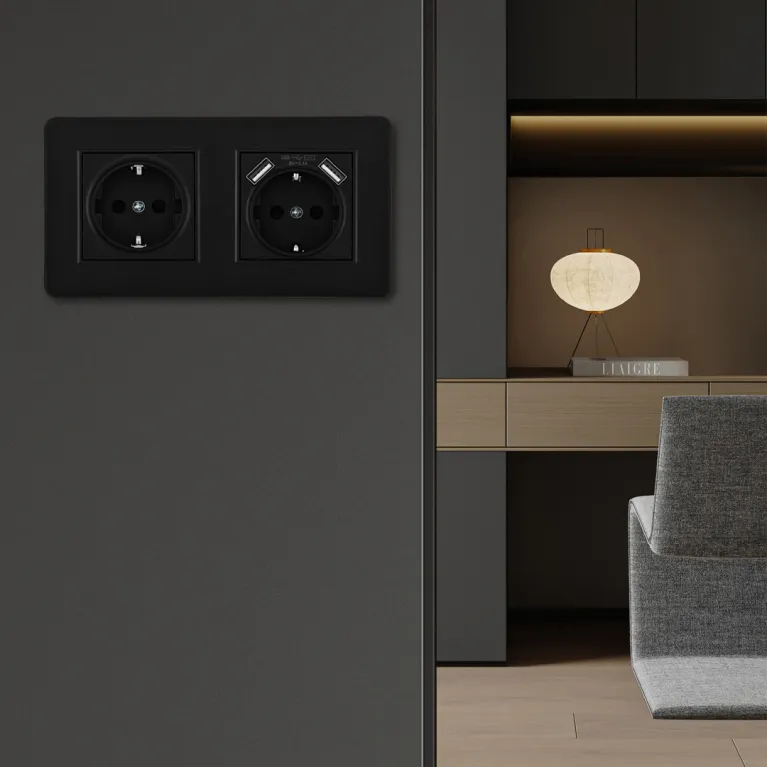 Розетка двойная (двухпостовая) с/з и шторками + USB Arte Milano SET16-2-47-1-40-1 black в Нижнем Новгороде