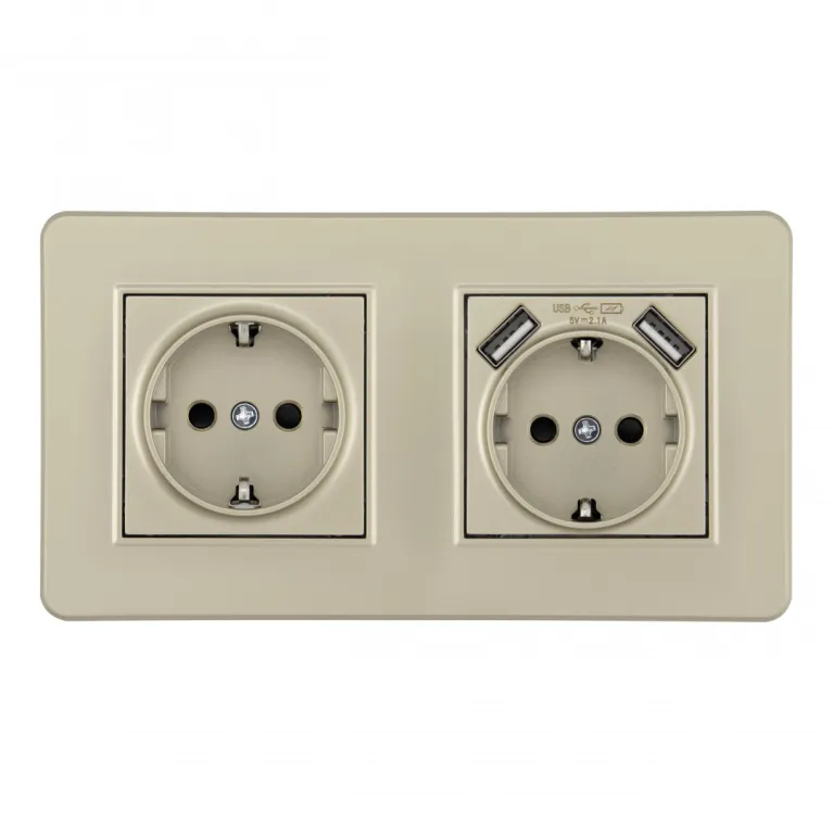 Розетка двойная (двухпостовая) с/з и шторками + USB Arte Milano SET16-2-47-1-40-1 shampan в Нижнем Новгороде