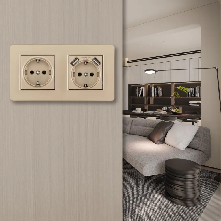 Розетка двойная (двухпостовая) с/з и шторками + USB Arte Milano SET16-2-47-1-40-1 shampan в Нижнем Новгороде