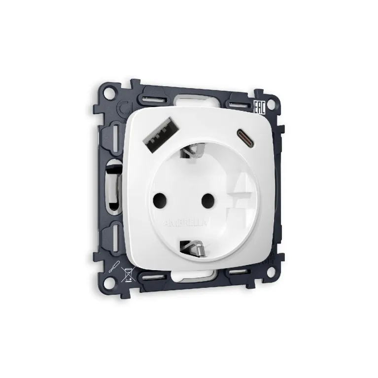 Комплект механизма розетки 2USB A+C 20W (быстрая зарядка) с/з Ambrella Volt Omega MO130010 в Нижнем Новгороде