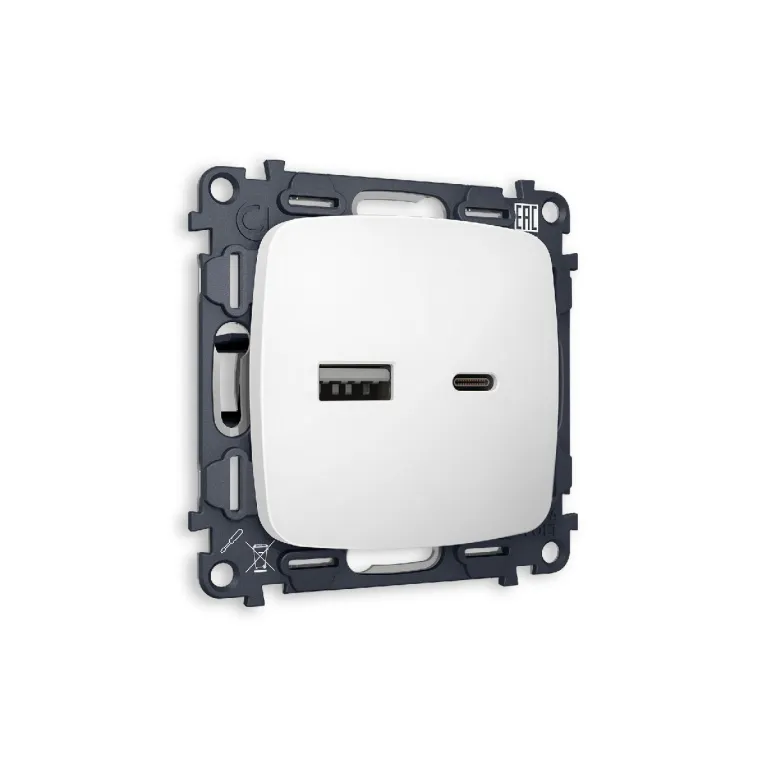 Комплект механизма розетки 2USB A+C 20W (быстрая зарядка) Ambrella Volt Omega MO131010 в Нижнем Новгороде