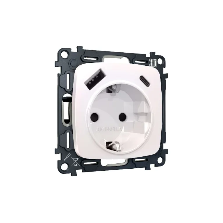 Комплект механизма розетки 2USB A+C 20W (быстрая зарядка) с/з Ambrella Volt Omega MO210010 в Нижнем Новгороде