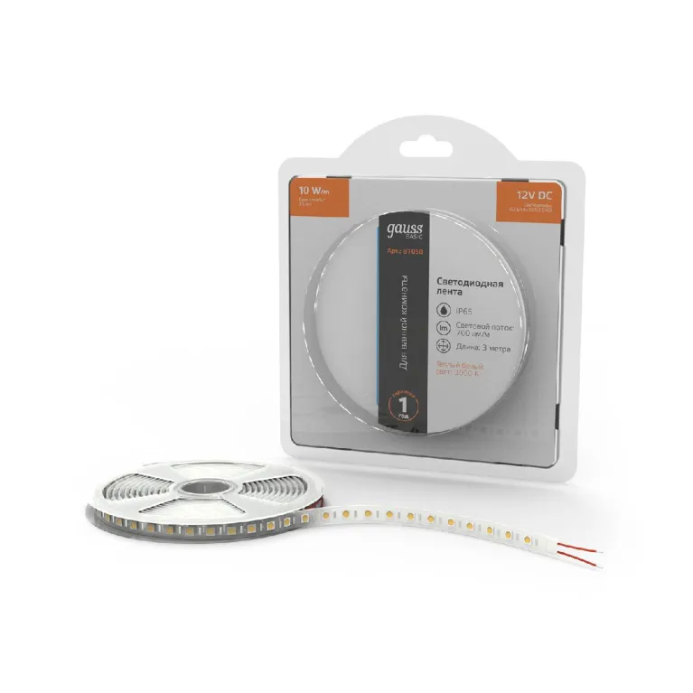 Светодиодная лента Gauss 12В 5050 10Вт/м 3000K 3м IP65 BT050 в Нижнем Новгороде