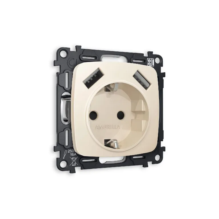 Комплект механизма розетки 2USB A+A 18W (быстрая зарядка) с/з Ambrella Volt Omega MO329010 в Нижнем Новгороде