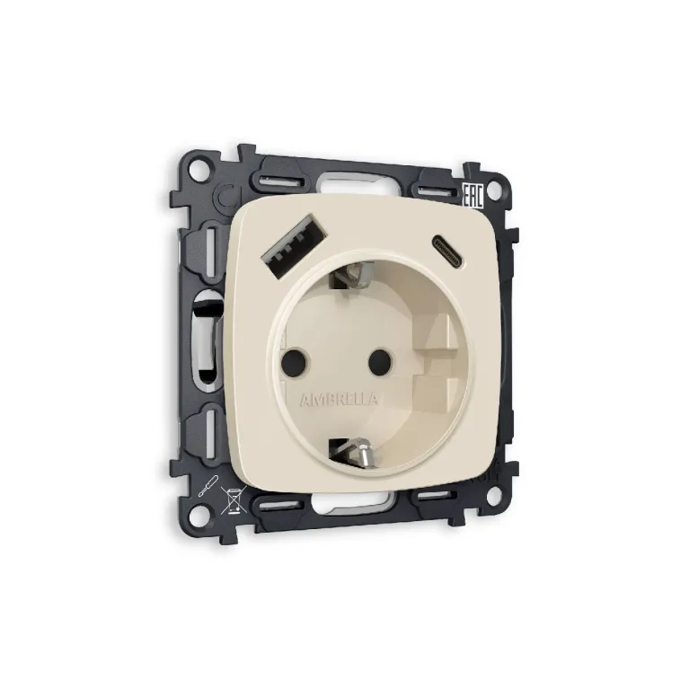 Комплект механизма розетки 2USB A+C 20W (быстрая зарядка) с/з Ambrella Volt Omega MO330010 в Нижнем Новгороде