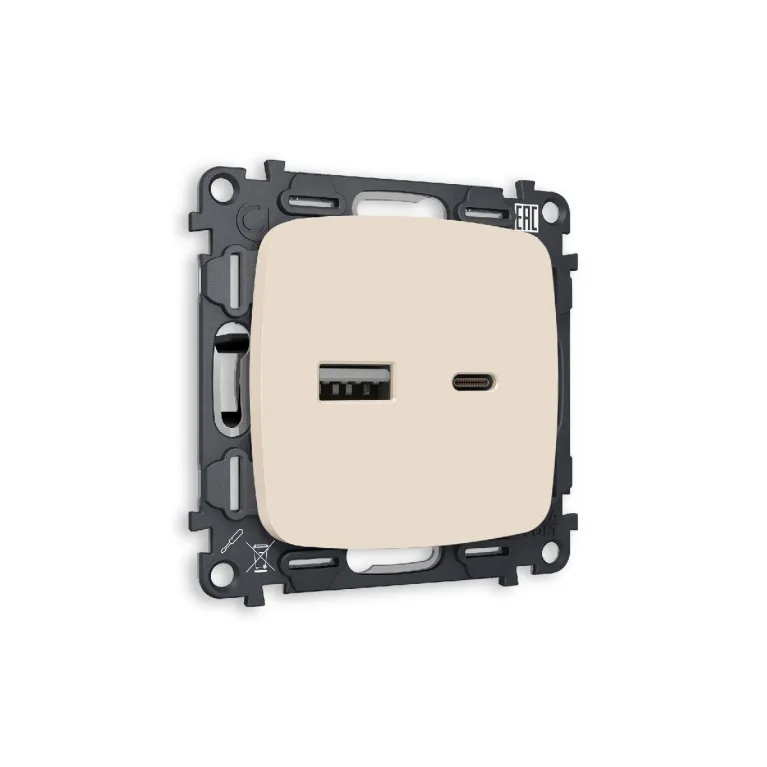 Комплект механизма розетки 2USB A+C 20W (быстрая зарядка) Ambrella Volt Omega MO331010 в Нижнем Новгороде