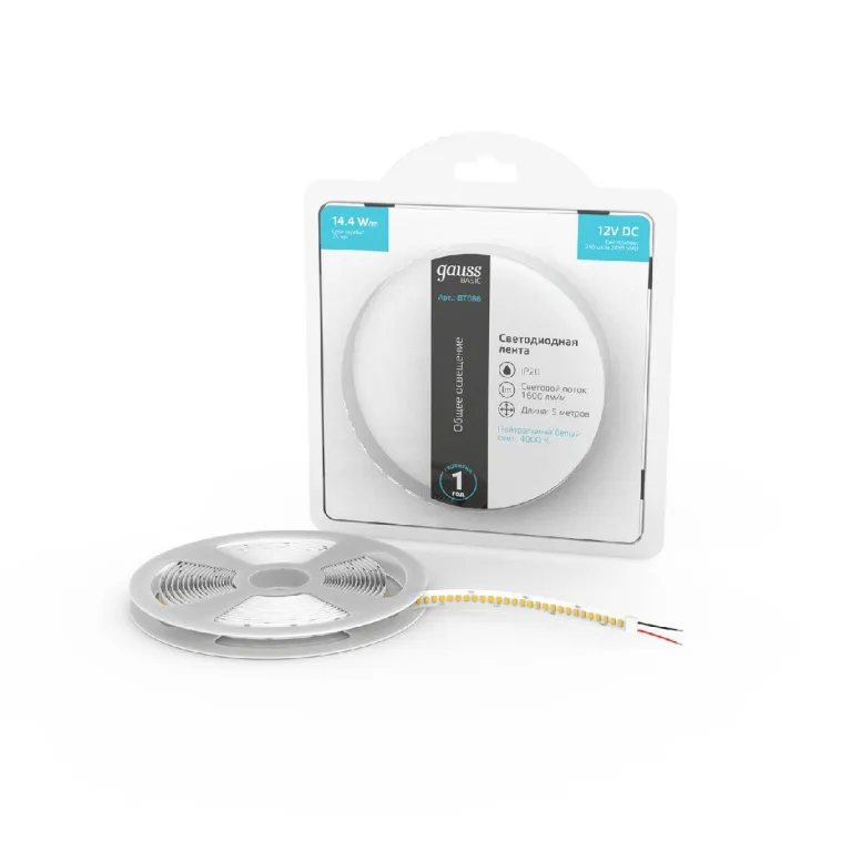 Светодиодная лента Gauss 12В 2835 14,4Вт/м 4000K 5м IP20 BT086 в Нижнем Новгороде