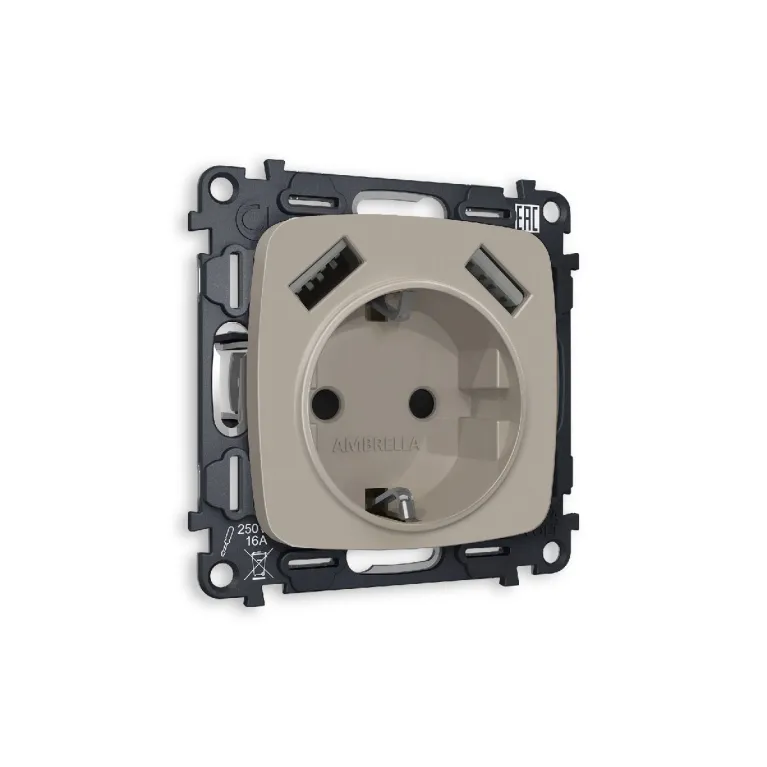 Комплект механизма розетки 2USB A+A 18W (быстрая зарядка) с/з Ambrella Volt Omega MO369010 в Нижнем Новгороде