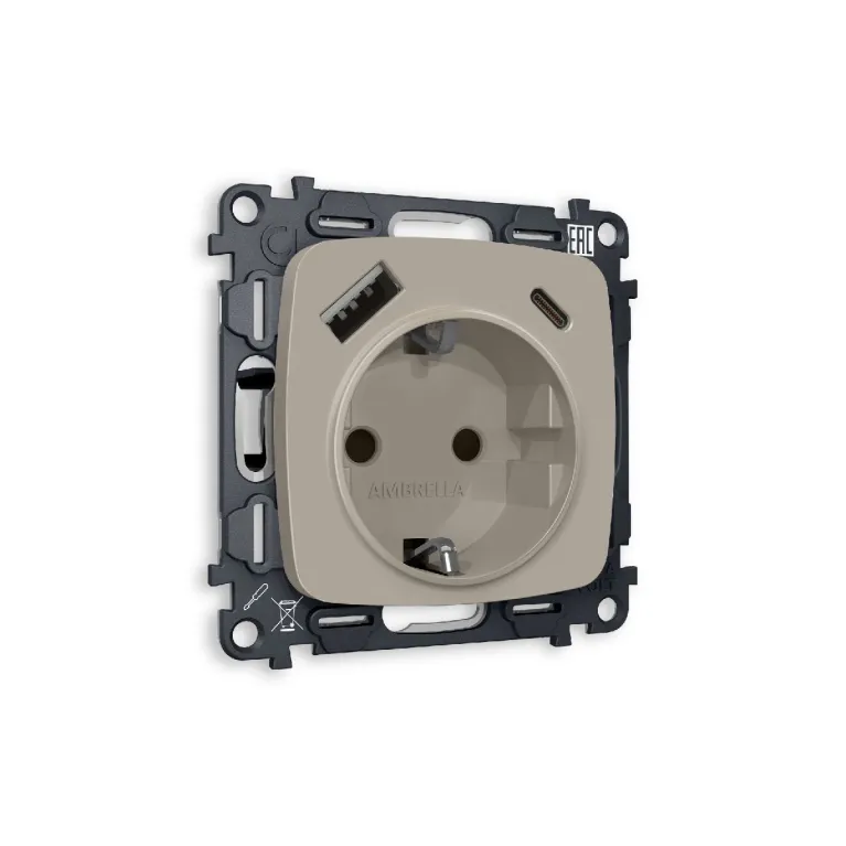 Комплект механизма розетки 2USB A+C 20W (быстрая зарядка) с/з Ambrella Volt Omega MO370010 в Нижнем Новгороде