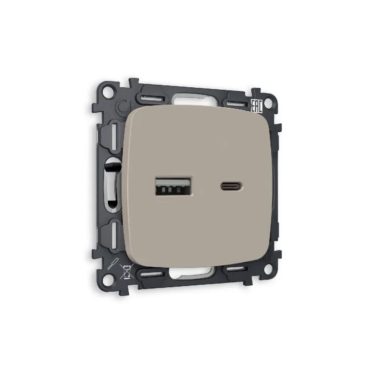 Комплект механизма розетки 2USB A+C 20W (быстрая зарядка) Ambrella Volt Omega MO371010 в Нижнем Новгороде