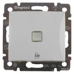 Выключатель кнопочный одноклавишный Legrand Valena 10A 250V с подсветкой Звонок алюминий 770215