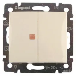 Переключатель двухклавишный Legrand Valena 10A 250V с подсветкой cлоновая кость 774345