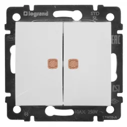 Переключатель двухклавишный Legrand Valena 10A 250V с подсветкой белый 774213