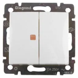 Переключатель двухклавишный Legrand Valena 10A 250V с подсветкой белый 774445