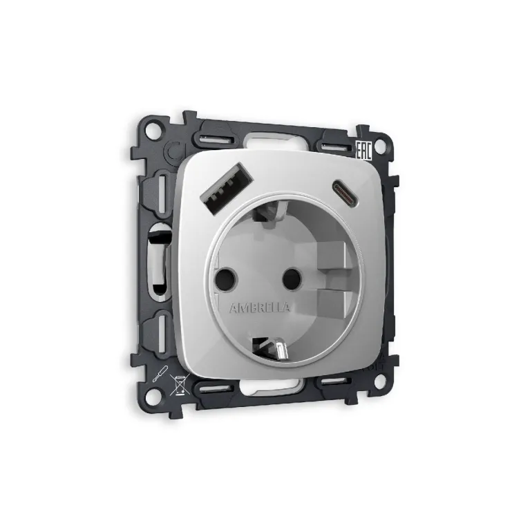 Комплект механизма розетки 2USB A+C 20W (быстрая зарядка) с/з Ambrella Volt Omega MO410010 в Нижнем Новгороде
