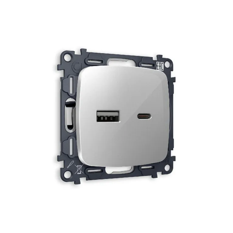 Комплект механизма розетки 2USB A+C 20W (быстрая зарядка) Ambrella Volt Omega MO411010 в Нижнем Новгороде