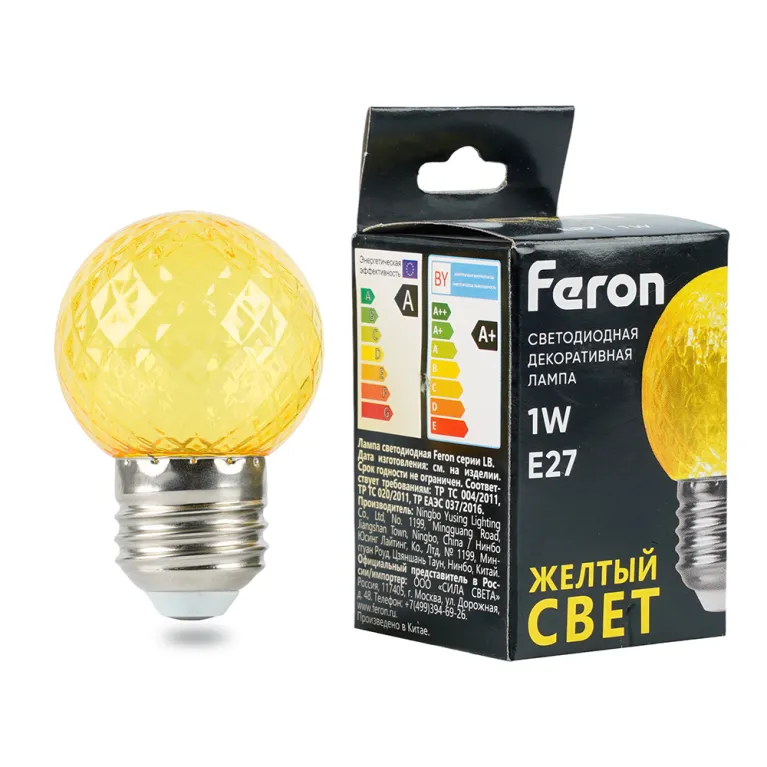Лампа светодиодная Feron LB-385 шар желтый прозрачный E27 1W 230V 52161 в Нижнем Новгороде