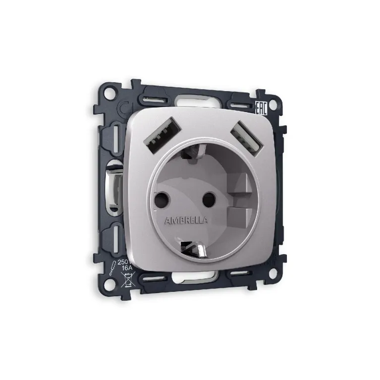Комплект механизма розетки 2USB A+A 18W (быстрая зарядка) с/з Ambrella Volt Omega MO509010 в Нижнем Новгороде