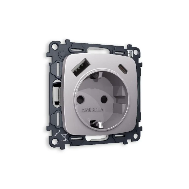 Комплект механизма розетки 2USB A+C 20W (быстрая зарядка) с/з Ambrella Volt Omega MO510010 в Нижнем Новгороде