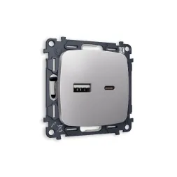Комплект механизма розетки 2USB A+C 20W 3000mA (быстрая зарядка) Ambrella Volt Omega MO511010