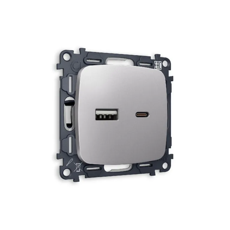 Комплект механизма розетки 2USB A+C 20W 3000mA (быстрая зарядка) Ambrella Volt Omega MO511010 в Нижнем Новгороде