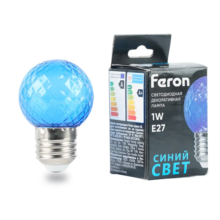 Лампа светодиодная Feron LB-385 шар синий прозрачный E27 1W 230V 52162 в Нижнем Новгороде