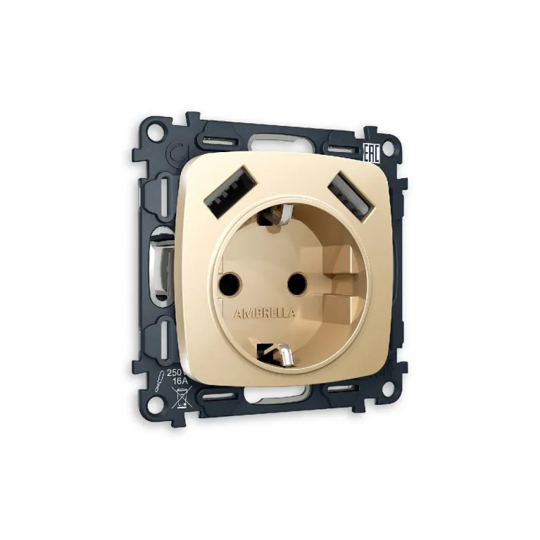 Комплект механизма розетки 2USB A+A 18W (быстрая зарядка) с/з Ambrella Volt Omega MO609010 в Нижнем Новгороде