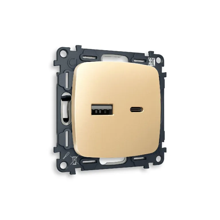 Комплект механизма розетки 2USB A+C 20W (быстрая зарядка) Ambrella Volt Omega MO611010 в Нижнем Новгороде