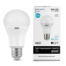 Лампа светодиодная Gauss E27 15W 4100K матовая 23225