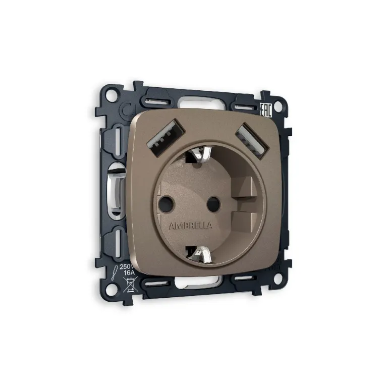 Комплект механизма розетки 2USB A+A 18W (быстрая зарядка) с/з Ambrella Volt Omega MO639010 в Нижнем Новгороде