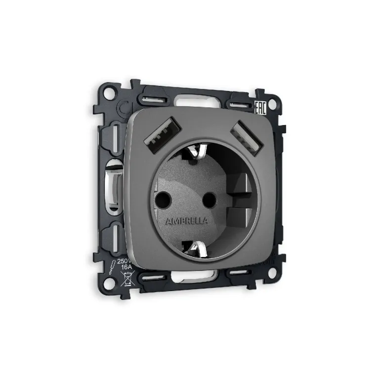 Комплект механизма розетки 2USB A+A 18W (быстрая зарядка) с/з Ambrella Volt Omega MO659010 в Нижнем Новгороде