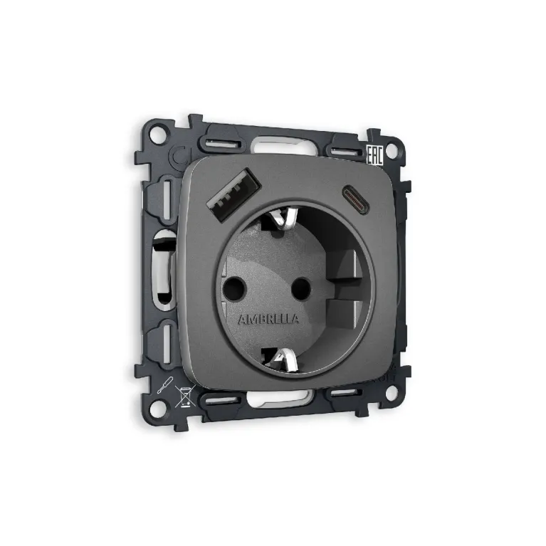 Комплект механизма розетки 2USB A+C 20W (быстрая зарядка) с/з Ambrella Volt Omega MO660010 в Нижнем Новгороде