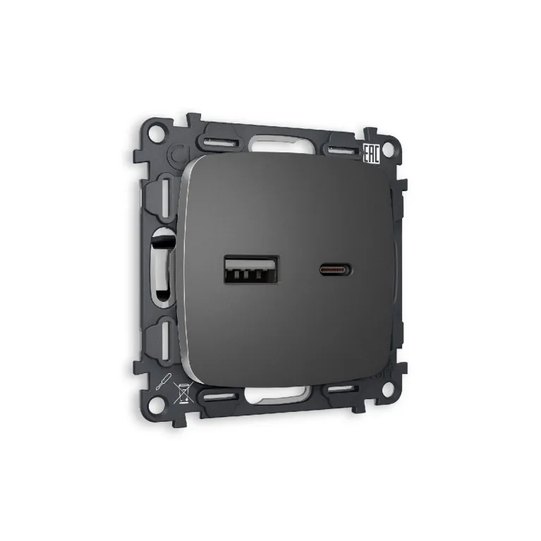 Комплект механизма розетки 2USB A+C 20W (быстрая зарядка) Ambrella Volt Omega MO661010 в Нижнем Новгороде