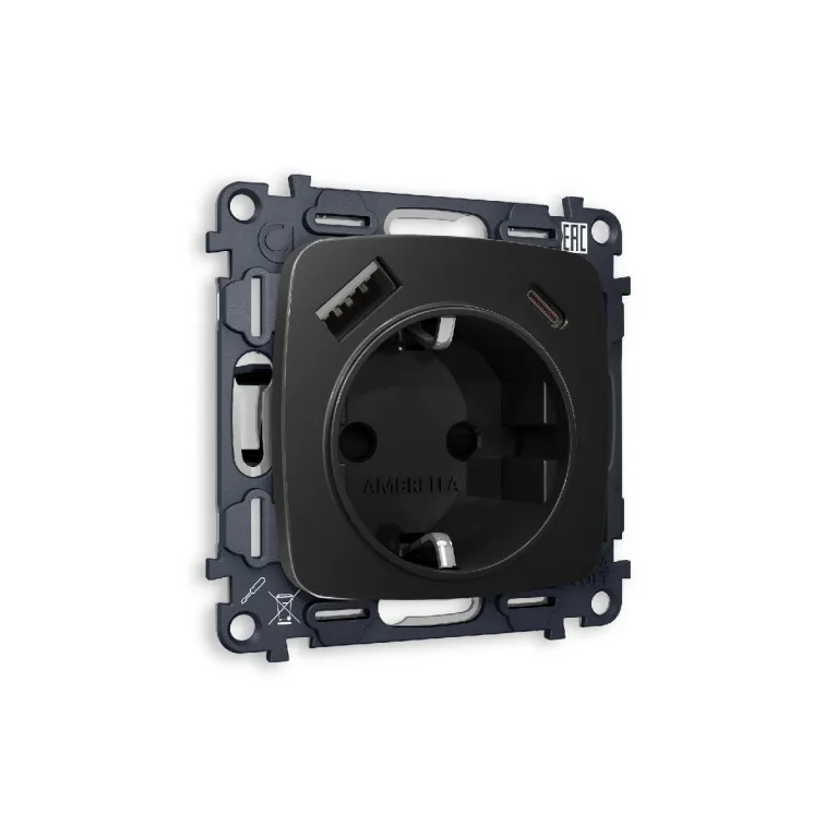 Комплект механизма розетки 2USB A+C 20W (быстрая зарядка) с/з Ambrella Volt Omega MO810010 в Нижнем Новгороде