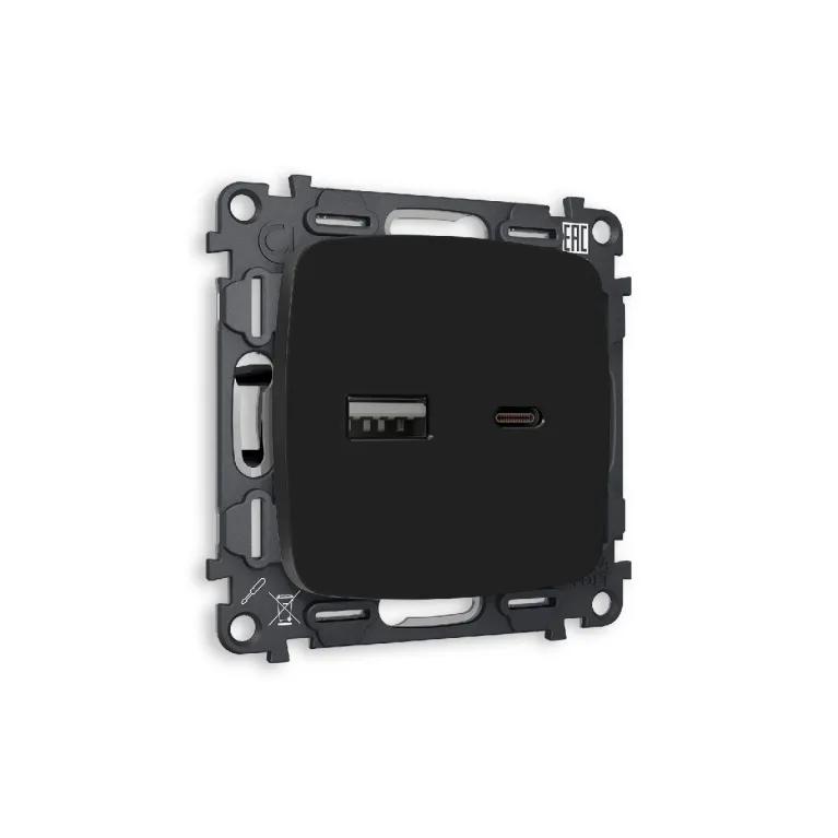 Комплект механизма розетки 2USB A+C 20W (быстрая зарядка) Ambrella Volt Omega MO811010 в Нижнем Новгороде