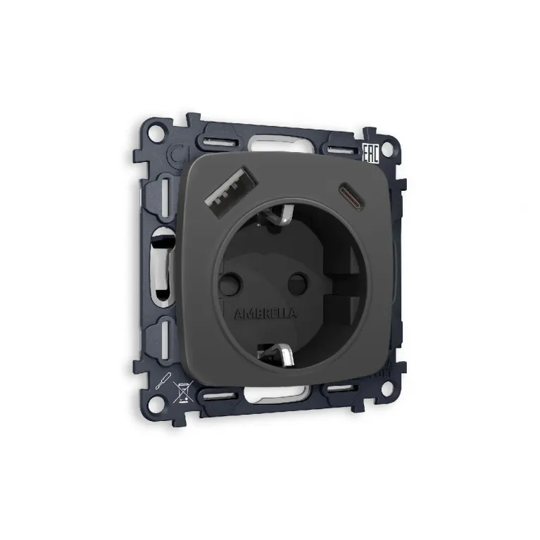 Комплект механизма розетки 2USB A+C 20W (быстрая зарядка) с/з Ambrella Volt Omega MO910010 в Нижнем Новгороде