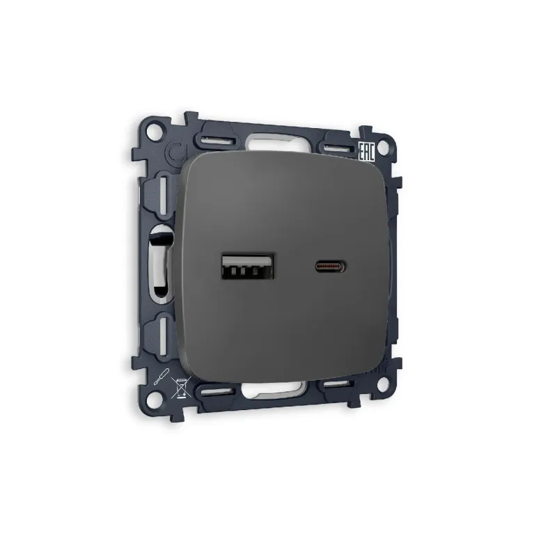 Комплект механизма розетки 2USB A+C 20W (быстрая зарядка) Ambrella Volt Omega MO911010 в Нижнем Новгороде