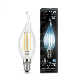 Лампа светодиодная филаментная Gauss E14 11W 4100К прозрачная 104801211