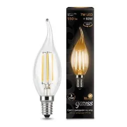 Лампа светодиодная филаментная Gauss E14 7W 2700К прозрачная 104801107