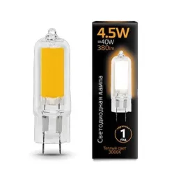 Лампа светодиодная Gauss G4 4.5W 3000K прозрачная 107807104