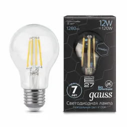 Лампа светодиодная филаментная E27 12W 4100К прозрачная 102802212